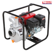 Petrol water transfer pump rear angled view in protective frame
