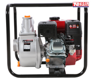 Petrol water transfer pump side view in protective frame