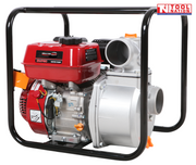 Petrol water transfer pump opposite angled view in protective frame