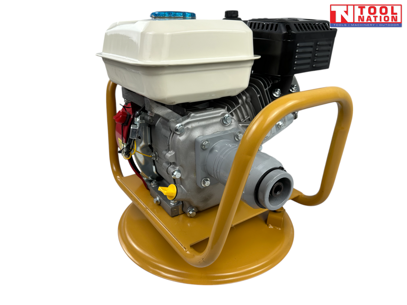 Flexible drive water pump angled front view on base plate