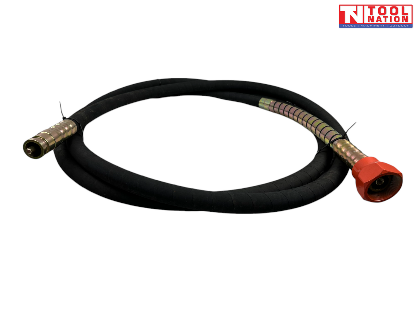 Flexible drive pump hose with metal fittings