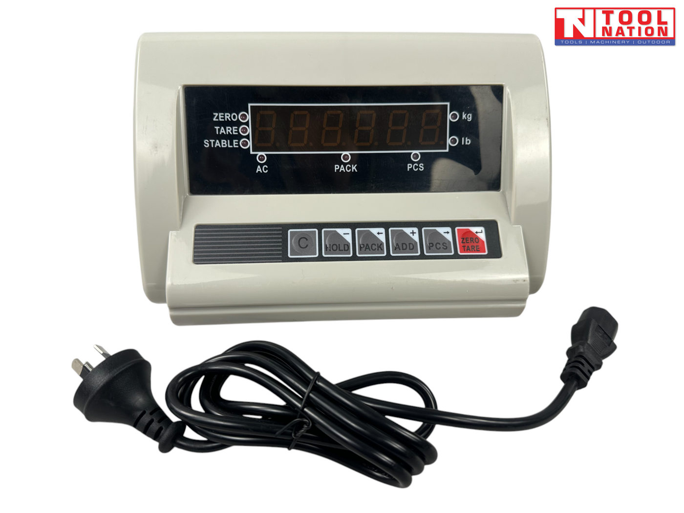 Digital scale display unit shown with a power cord on a white background.
