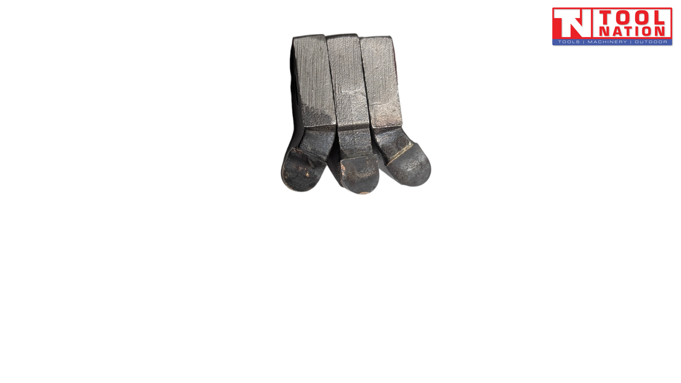 Three dark metal cutter teeth standing upright side by side with rounded cutting ends visible.