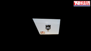Front view of white steel side tool box with latch on black background