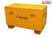 Angled front view of yellow site box with lid open