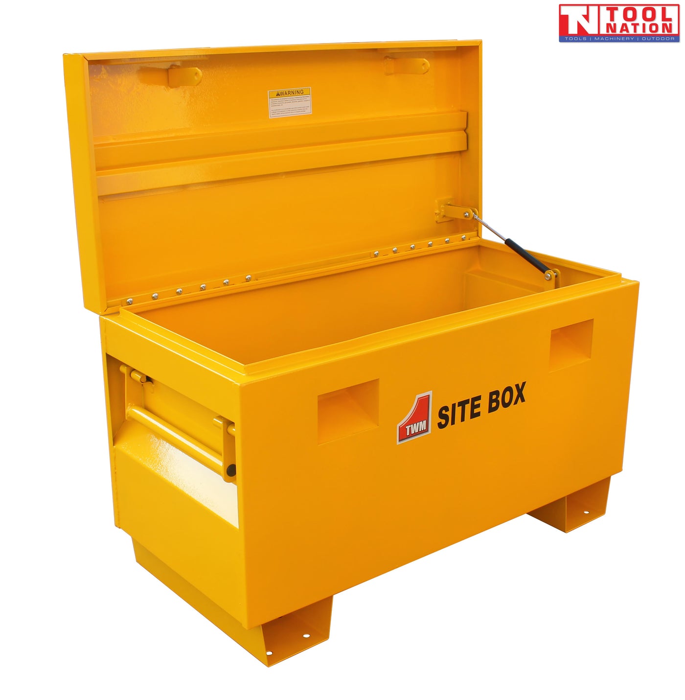 Front view of yellow site box with lid closed