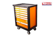 7-drawer rolling tool cabinet with foam tool sets and organized drawers for professional workshop use