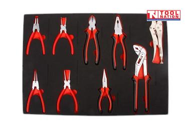 Pliers set in foam insert with long nose, side cutters, and locking pliers for tool trolley organization