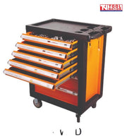 7-drawer rolling tool cabinet with foam tool sets and organized drawers for professional workshop use