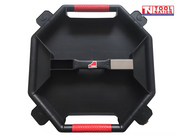 Creeper caddy top view with open tray, two red handles, small compartment, metal plate, and TWM label