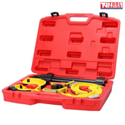 Coil spring compressor kit in durable red carry case with automotive suspension service tools inside