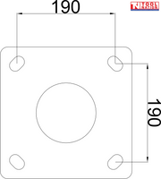 Mounting plate diagram showing a square base with rounded corners, four slotted holes, centre circle, dimension arrows and Tool Nation logo.