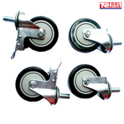 Set of four castor wheels, including two swivel castors with brakes
