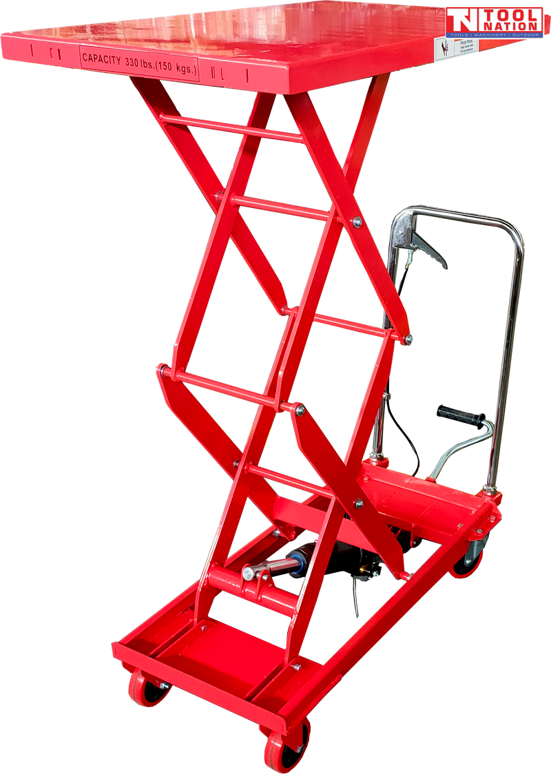 Double Scissor Hydraulic Table Cart 150kg Capacity 1250mm Lift Workshop