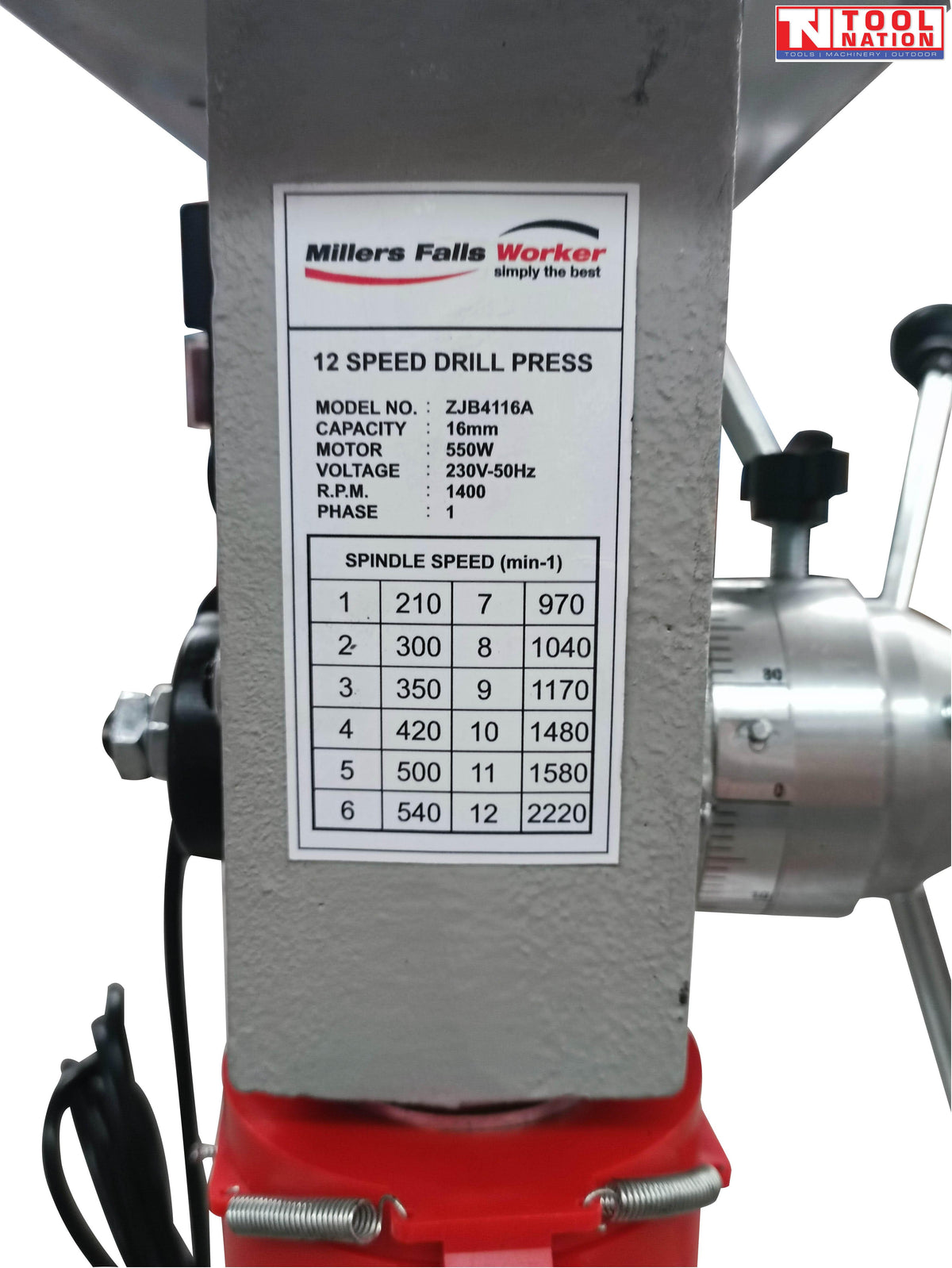 Bench Drill 16mm Capacity 550W Motor Variable Speed 12 Settings Workshop