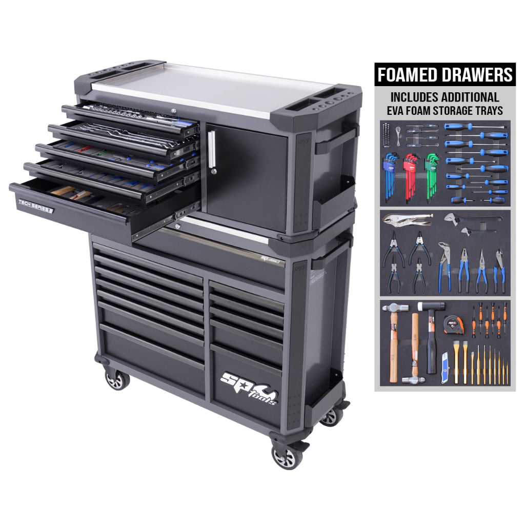 Tech Series Tool Kit With Power Tool Cupboard - 346pc - Metric/SAE - Diamond Black - Bonus EVA Storage Trays