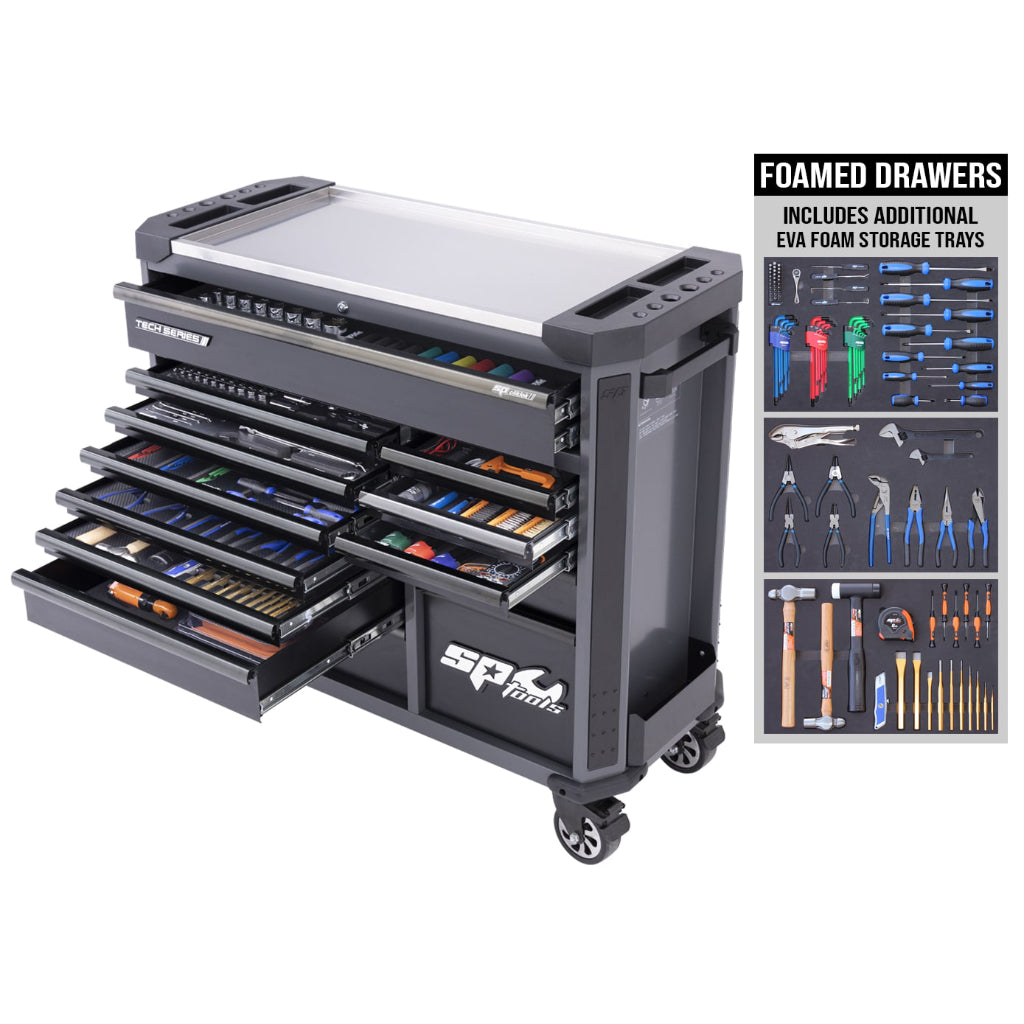 Tech Series Master Technician Roller Cabinet Tool Kit - 408pc - Metric Only - Diamond Black - Plus Bonus Eva Trays